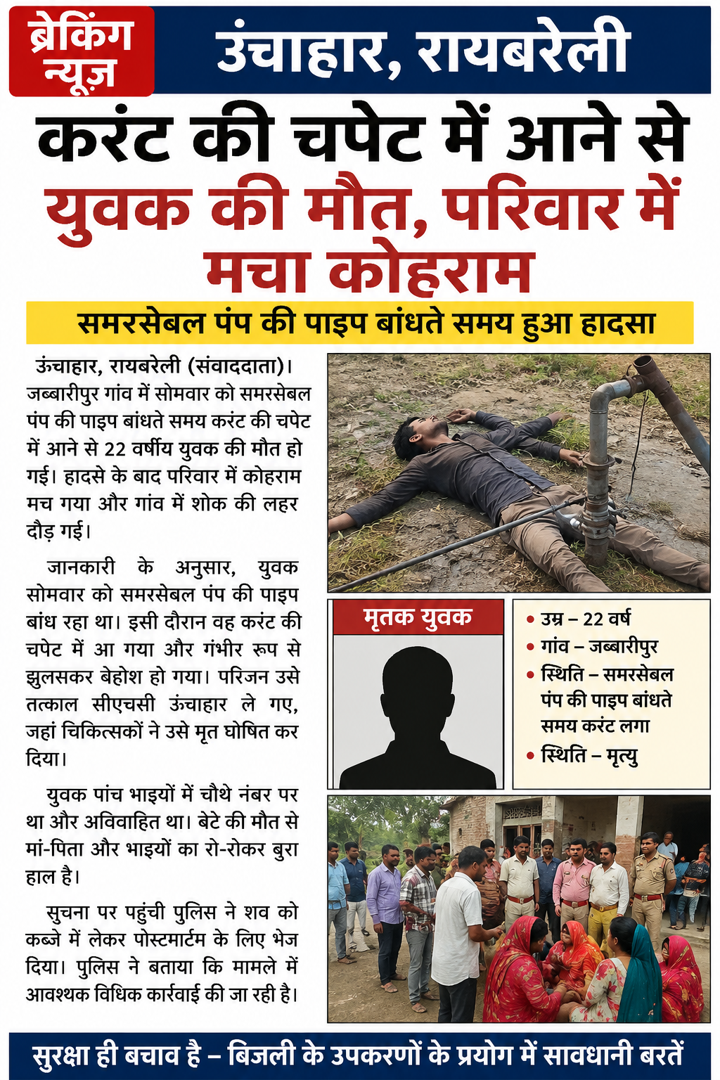 करंट की चपेट में आने से युवक की मौत, परिवार में मचा कोहराम