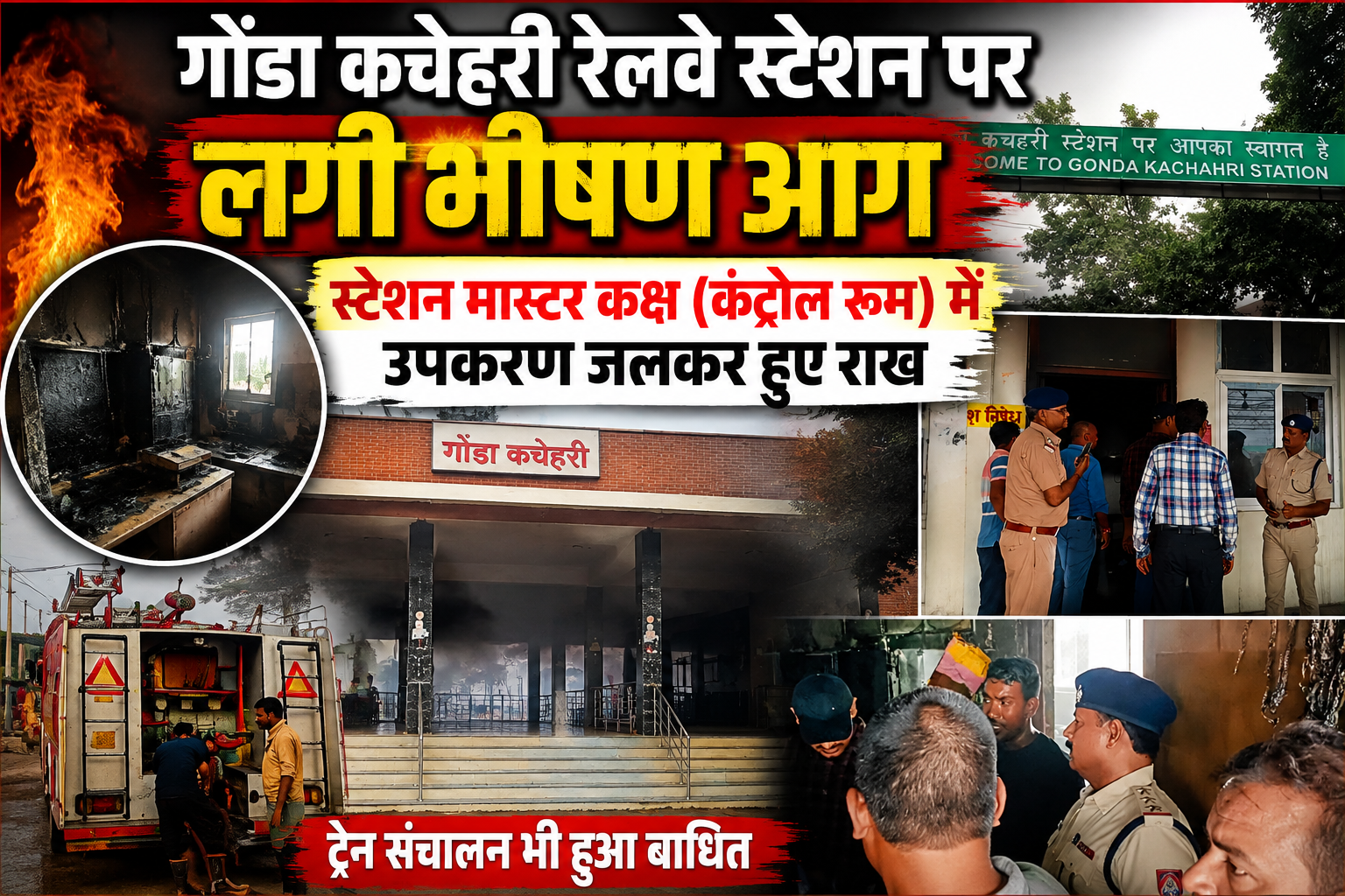 गोंडा कचहरी रेलवे स्टेशन के कंट्रोल रूम में लगी भीषण आग, उपकरण जलकर राख