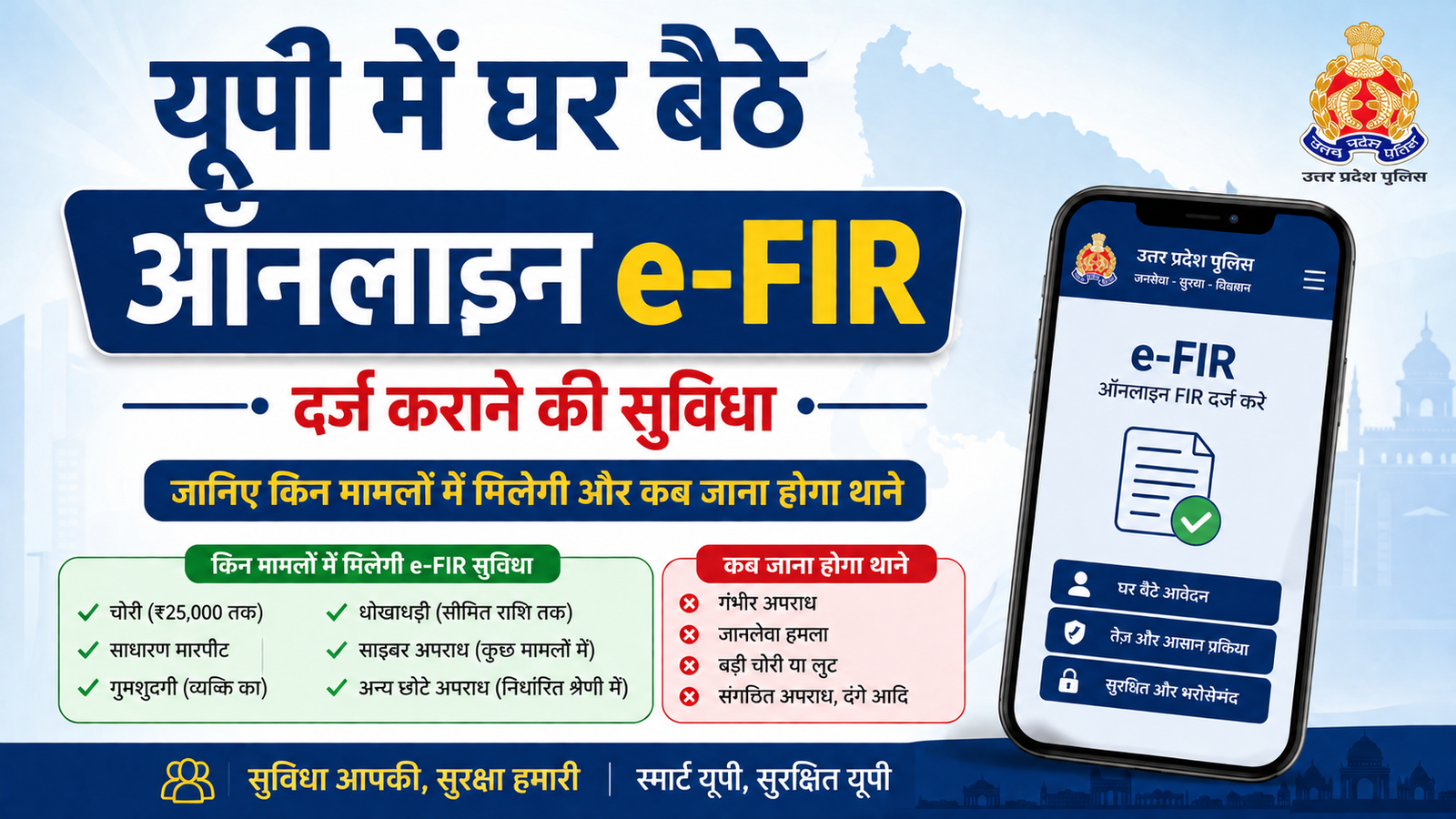 यूपी में घर बैठे ऑनलाइन e-FIR दर्ज कराने की सुविधा, जानिए किन मामलों में मिलेगी और कब जाना होगा थाने
