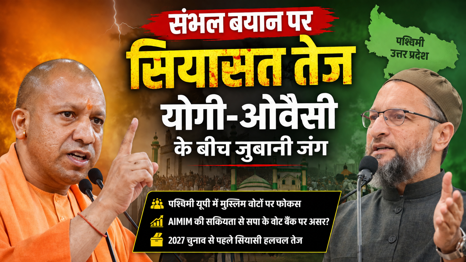 संभल बयान पर सियासी घमासान, योगी-ओवैसी की जुबानी जंग से पश्चिमी यूपी का चुनावी समीकरण चर्चा में