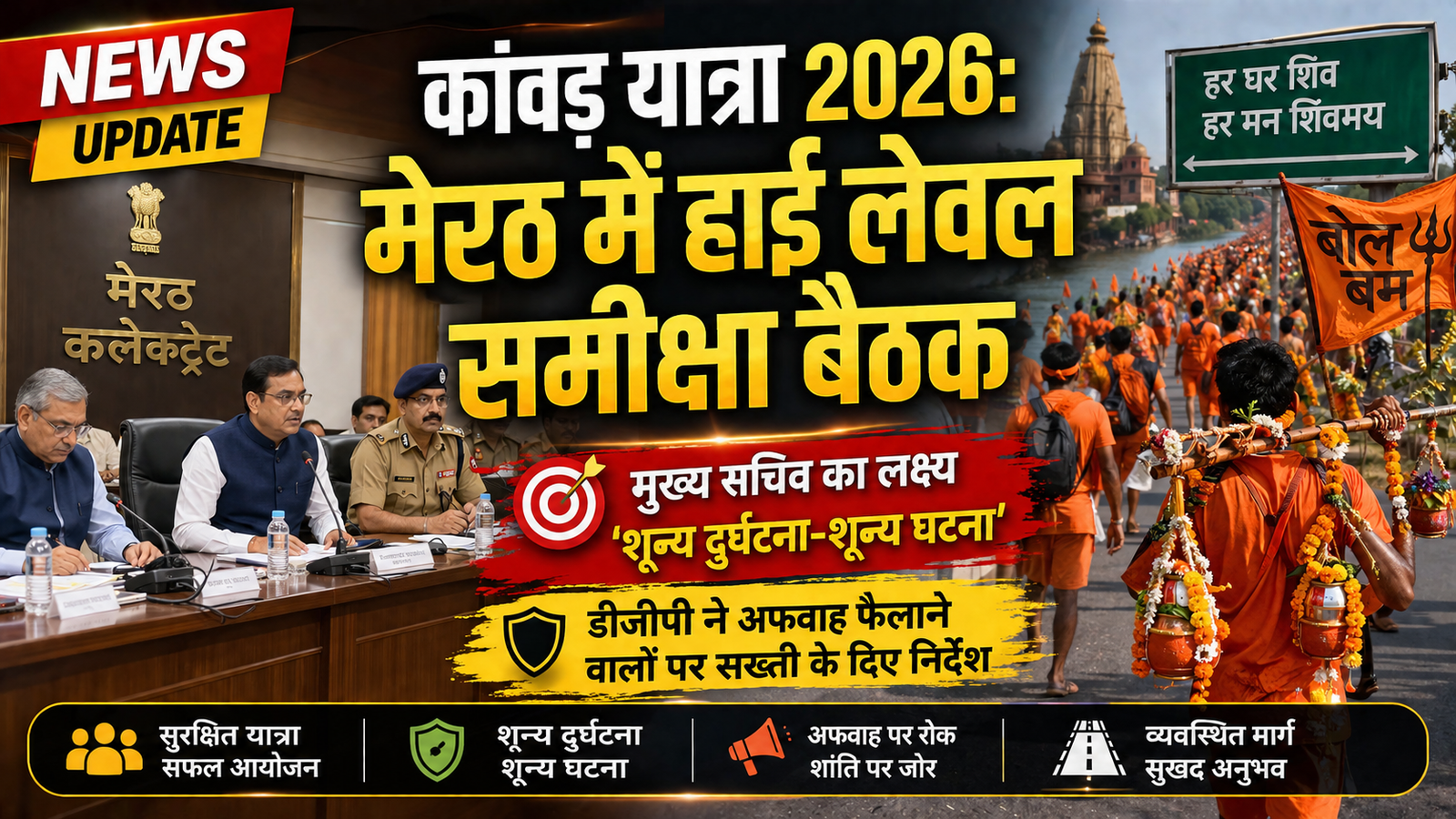 कांवड़ यात्रा 2026: मेरठ में हाई लेवल समीक्षा बैठक, मुख्य सचिव का लक्ष्य 'शून्य दुर्घटना-शून्य घटना', डीजीपी ने अफवाह फैलाने वालों पर सख्ती के दिए निर्देश