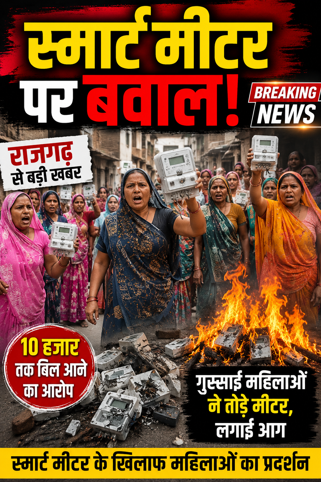 राजगढ़ में स्मार्ट मीटर पर बवाल! महिलाओं ने सड़क पर तोड़े मीटर, लगाई आग