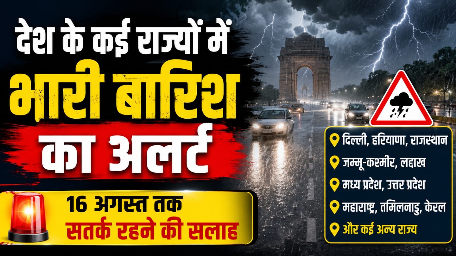 देश के कई राज्यों में भारी बारिश का अलर्ट, 16 अगस्त तक सतर्क रहने की सलाह