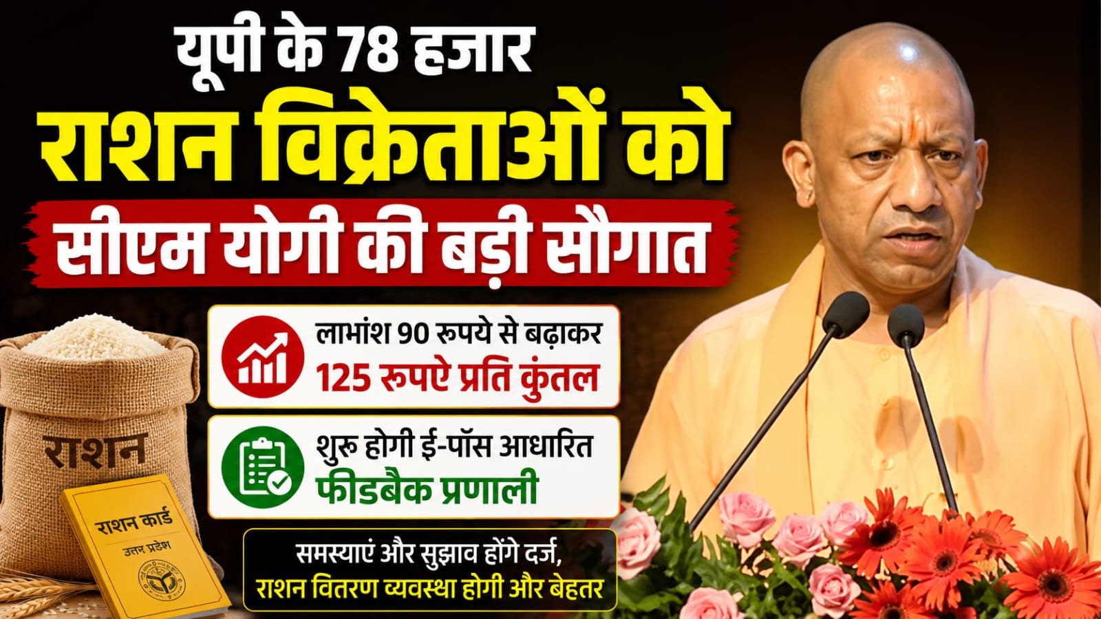 यूपी के 78 हजार राशन विक्रेताओं को सीएम योगी की बड़ी सौगात, लाभांश बढ़कर 125 रुपये प्रति कुंतल
