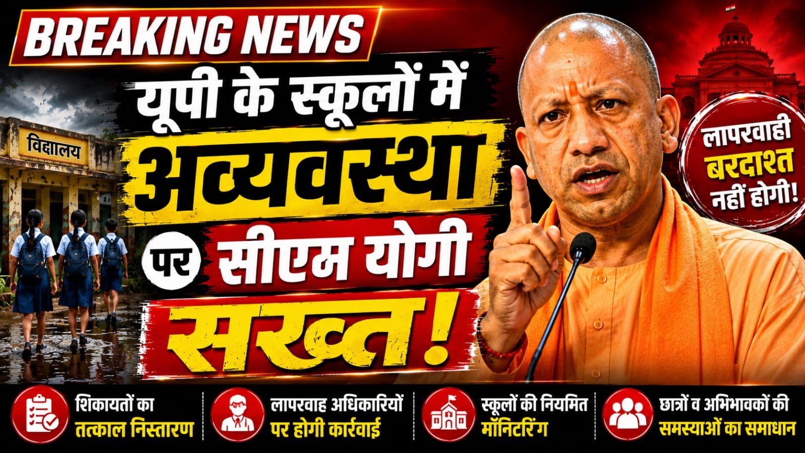 यूपी के स्कूलों की अव्यवस्था पर सीएम योगी सख्त, अधिकारियों को तत्काल कार्रवाई के निर्देश