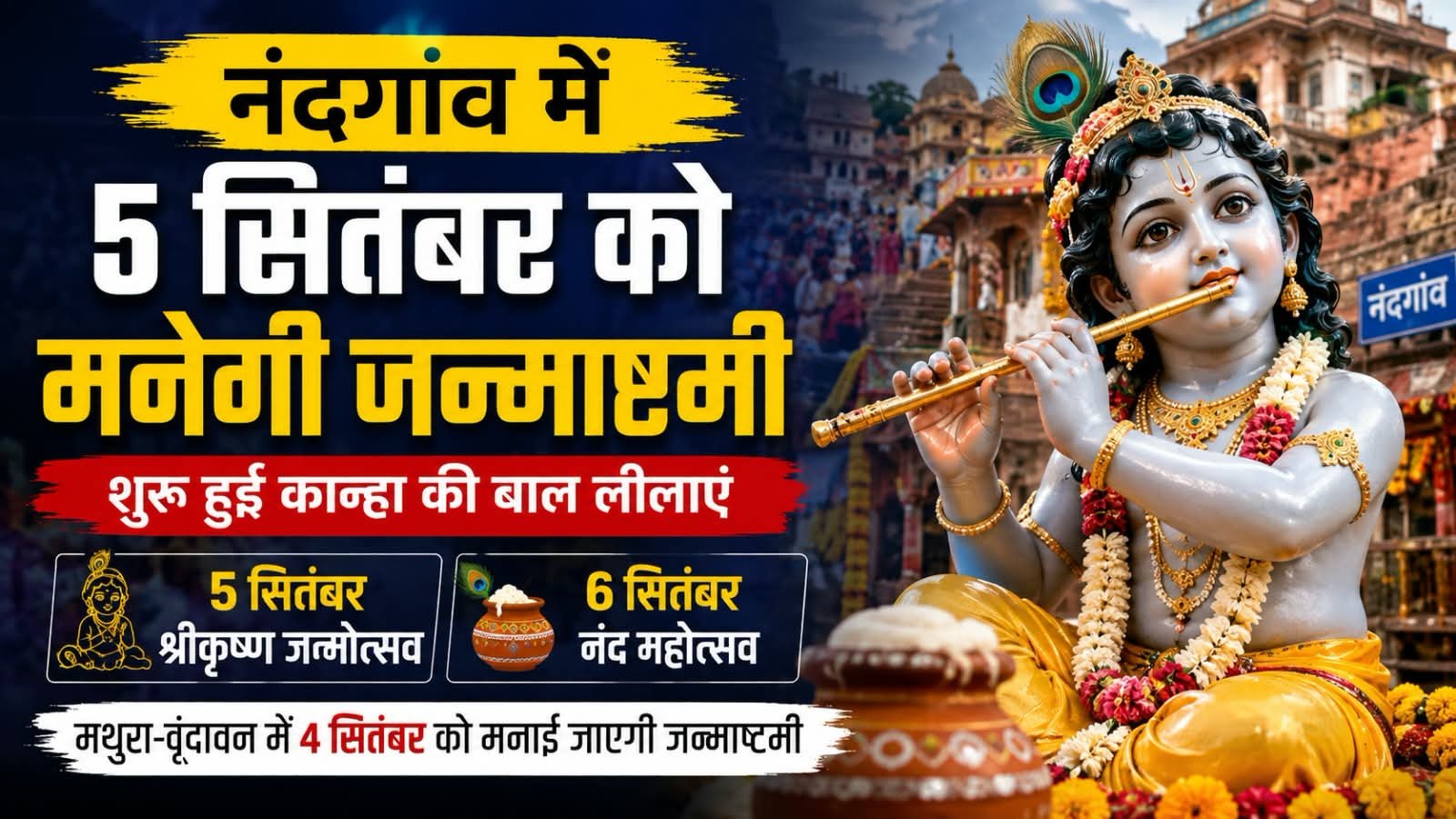 नंदगांव में 5 सितंबर को मनेगी श्रीकृष्ण जन्माष्टमी, शुरू हुईं कान्हा की बाल लीलाएं