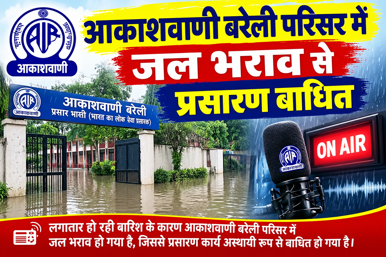 अत्यधिक बर्षा ने आकाशवाणी बरेली के ज्ञान और मनोरंजन को किया बाधित 