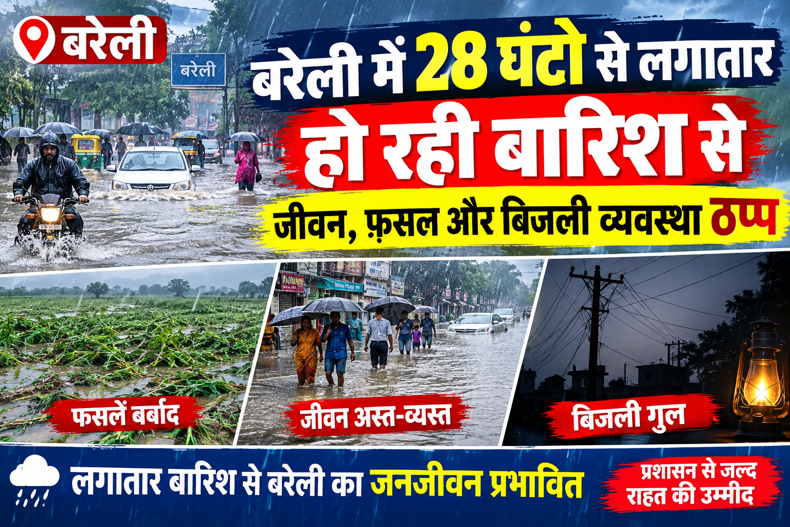 28 घंटे की बारिश ने जन जीवन की किया तबाह, बिजली व्यबस्था चरमराई 