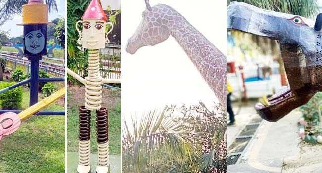 रेल कर्मियों ने कबाड़ से जुगाड़ अभियान के तहत बनाई कला कृतियां