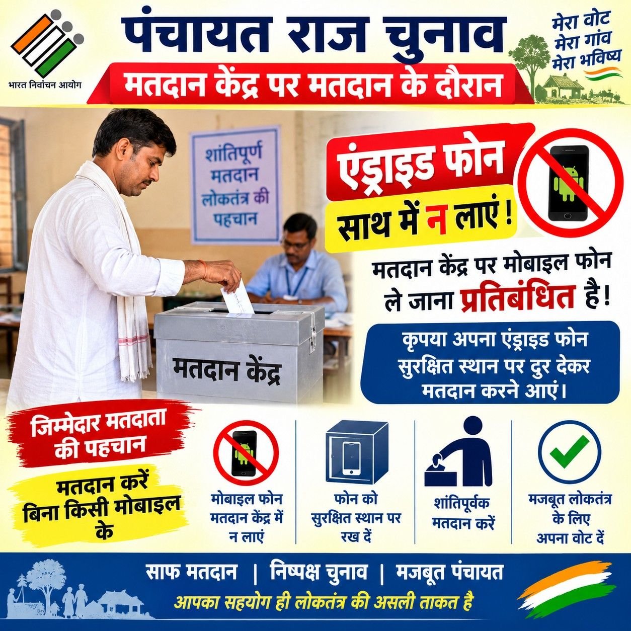 पंचायतीराज आम चुनाव 2026 : मतदान केंद्र पर एंड्रॉयड मोबाइल फोन ले जाना प्रतिबंधित
